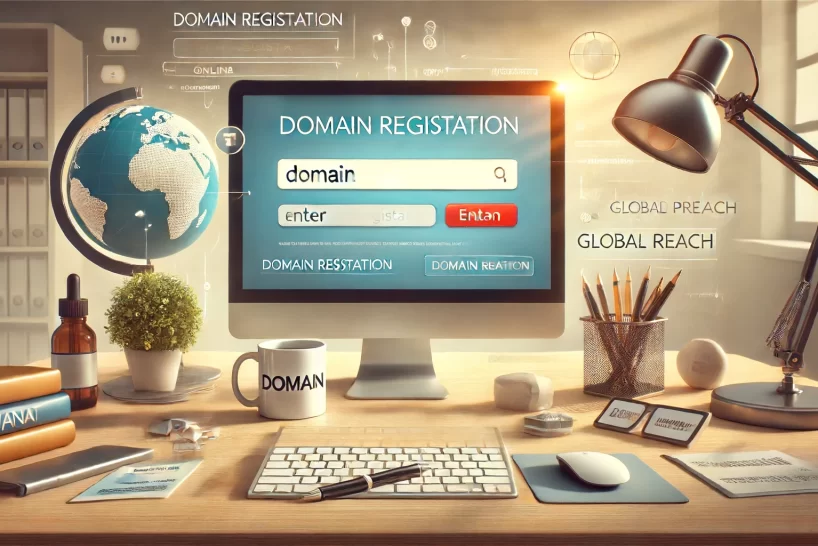 DALL·E 2024-06-17 02.29.26 - An image depicting the importance of domain registration. The image should feature a computer screen displaying a domain registration form, with field